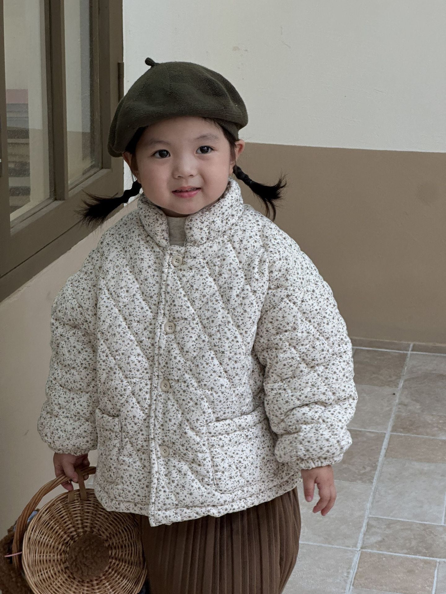 Girls Padded Cotton Clothes Fleece Thickened Floral Kids' Overcoat